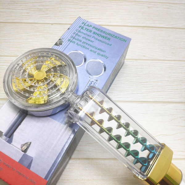 Турбо насадка - массажер для душа 2-х режимная водосберегающая FLAP PRESSURIZATION FILTER SHOWER (съемный фильтр) / Лейка для душа с хлопковым фильтром и винтом